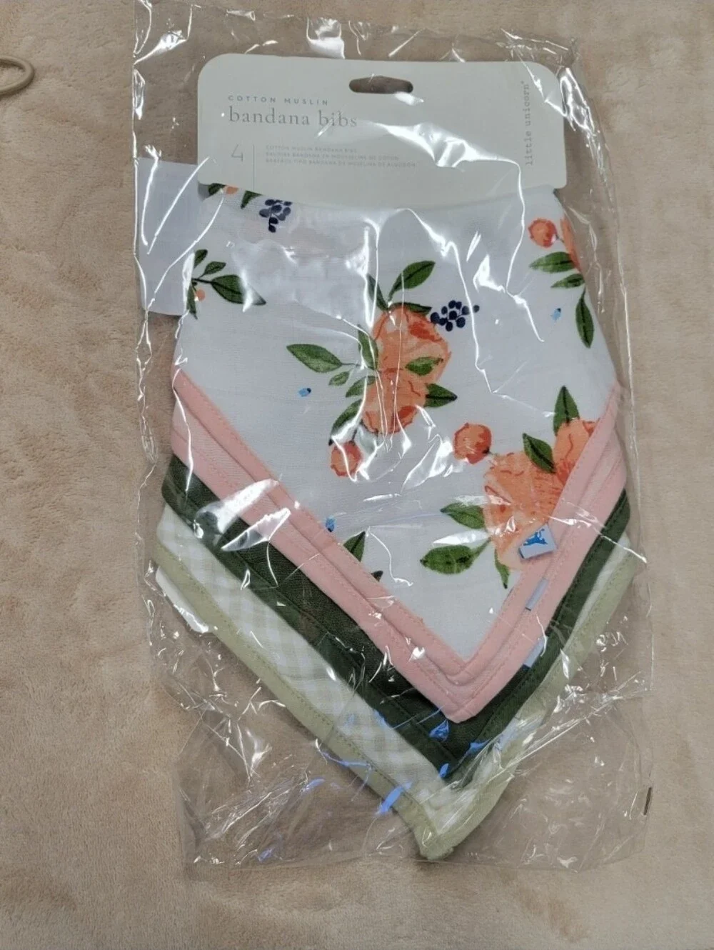 Little Unicorn Cotton Muslin Baby Bandana Bib Set - Floral, Pink, Olive Gingham